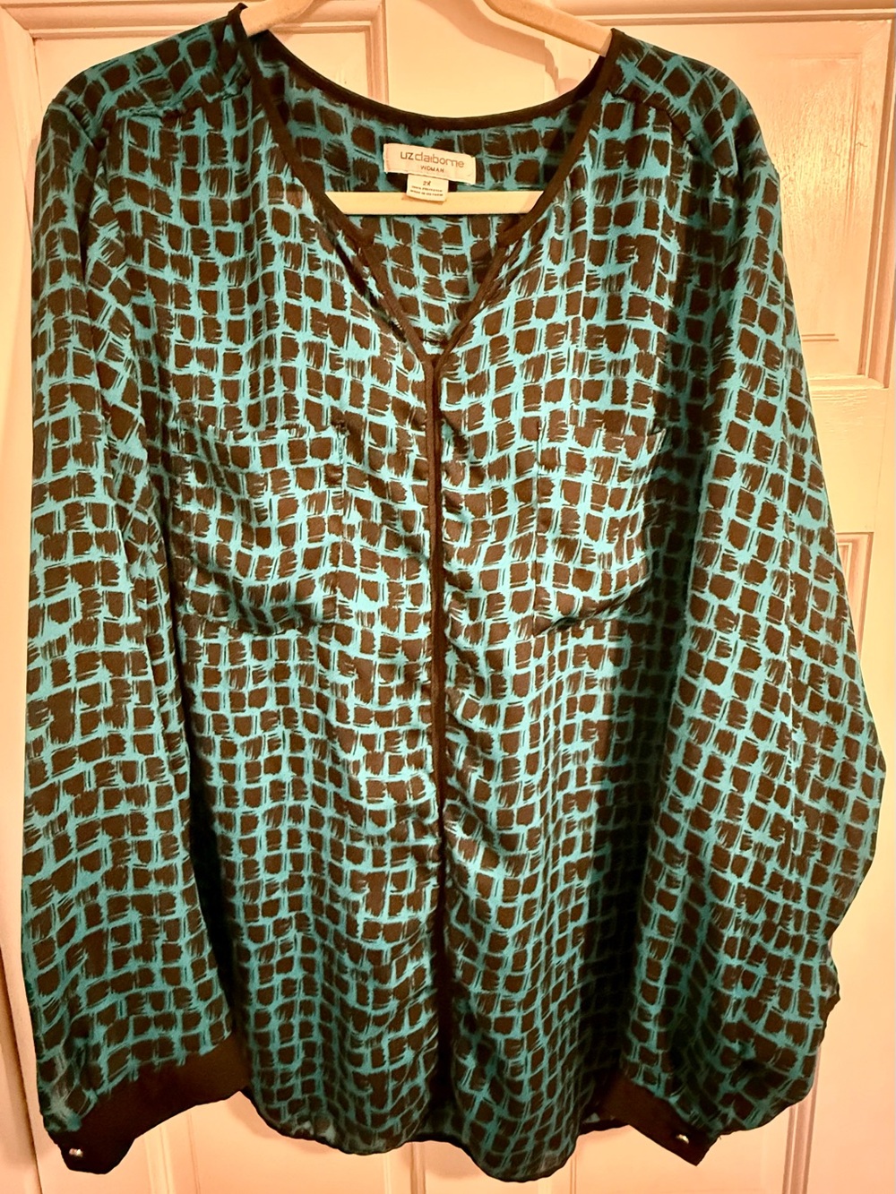 Liz Claiborne Teal and Black Grid-Print Tunic